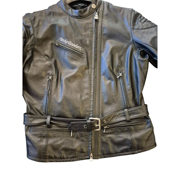 Harley-Davidson Black Leather Motorcycle Jacket  Women's Large Belted Waist - Picture 6 of 16